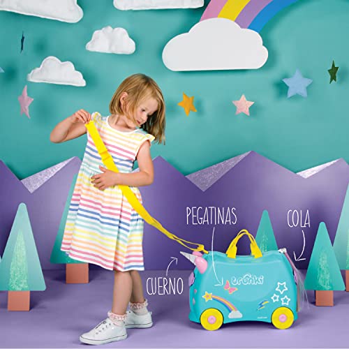 Trunki Maleta Infantil – Maleta Niño – Equipaje Infantil Cabina – Maleta Correpasillos Una Unicornio (Azul Cerceta)