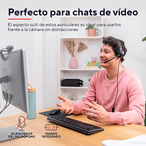 Trust Roha - Auriculares con Micrófono PC, Cómodo Suaves Almohadillas de Polipiel, Diadema Ajustable, Conexión USB, Control de Volumen en el Cable, per Oficina, Skype, Teams, Videoconferencia, Zoom