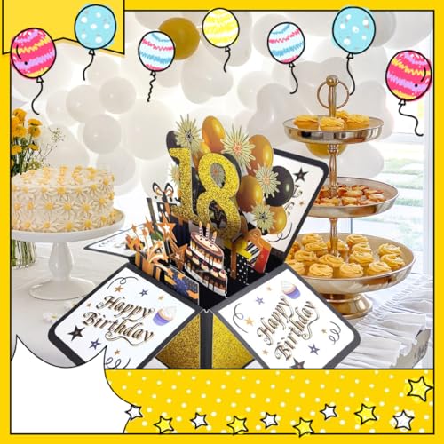 TSUWNO Tarjeta de Felicitación 18 Años Pop Up 3D - Regalo Creativo para Cumpleaños de Familia y Amigos