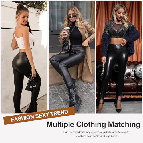 Tuopuda Mujeres PU Leggins Mujer Leggings Cuero Mujer Negro Cintura Alta Brillante Mate Pantalón Elásticos Skinny Sexy Sintetico PU Pantalones(Negro (Sin vellón),XL)