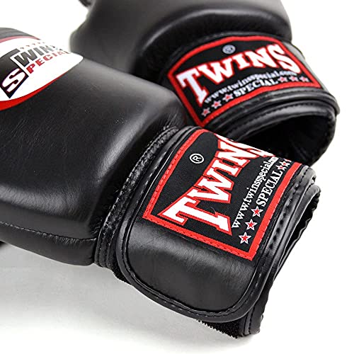 Twins Boxing Gloves BGVL3 - Guantes de entrenamiento para Muay Thai de 10 onzas, 12 onzas, 14 onzas, 16 onzas, guantes de entrenamiento con velcro KickBoxing para adultos (16 onzas, negro)