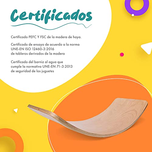 TWR ® - Tabla curva con certificado CE - Acabado BARNIZADO- Ecológica y artesanal de madera fabricada en España - Tabla equilibrio. Tabla Montessori .Tabla de equilibrio/Tabla madera niños
