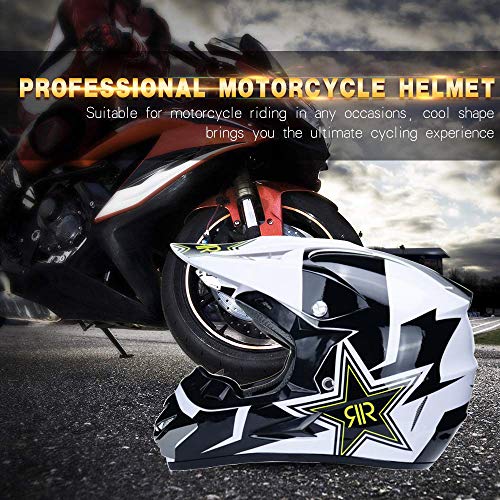 UIGJIOG Casco de Motocross,Casco de Cross de Moto Jet con Gafas Máscara Guantes,Deportes de Motos Off-Road Racing Downhill Enduro Casco ATV MTB BMX Quad Cascos de Motocicleta,Blanco,M(54~55cm)