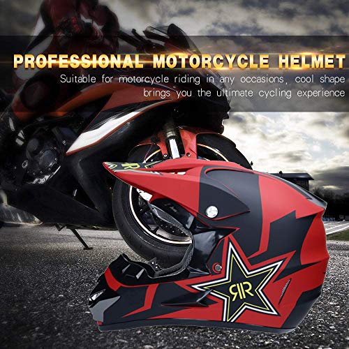UIGJIOG Casco de Motocross,Casco de Cross de Moto Jet con Gafas Máscara Guantes,Deportes de Motos Off-Road Racing Downhill Enduro Casco ATV MTB BMX Quad Cascos de Motocicleta,Rojo,S(52~53cm)