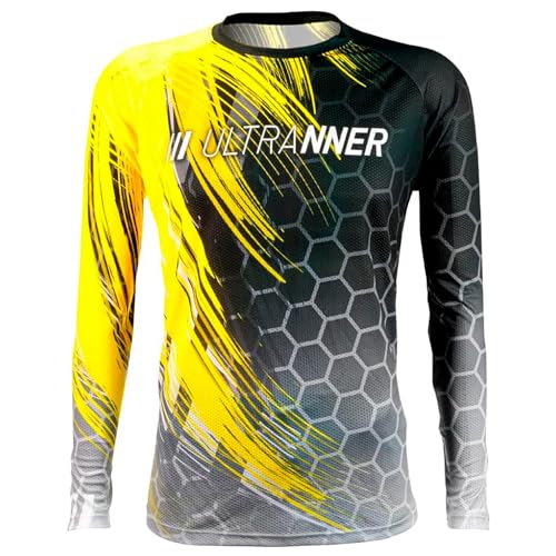 ULTRANNER Bernia - Camiseta Running para Hombre Manga Larga - Tejido Transpirable - Camiseta Ultraligera - Trail, Trekking y Montaña - Amarillo Manga Larga - Talla M