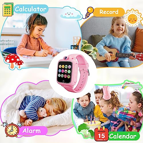 Umblue Reloj Inteligente Niños, Smartwatch Niña 3 4 5 6 7 8 9 10 11 12 años, Regalo Niña con 14 Juegos, Cámara Giratoria de 90°, Despertador y HD Pantalla Táctil, Regalos para Niños y Niñas