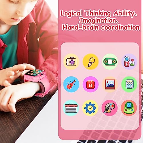 Umblue Reloj Inteligente Niños, Smartwatch Niña 3 4 5 6 7 8 9 10 11 12 años, Regalo Niña con 14 Juegos, Cámara Giratoria de 90°, Despertador y HD Pantalla Táctil, Regalos para Niños y Niñas