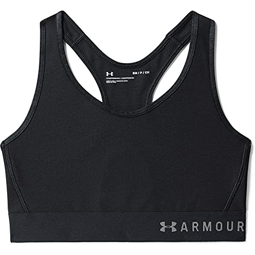 Under Armour Mid Keyhole, Sujetador deportivo Mujer, Negro (Black / Metallic Silver), SM