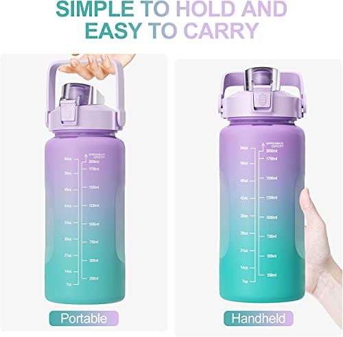 Uootach Botella de Agua Deportiva 2 L, Marcador de tiempo inspirador, botella de agua con pajita, libre de BPA, Adecuado para deportes, pérdida de peso, fitness, al aire libre, senderismo(Violeta)