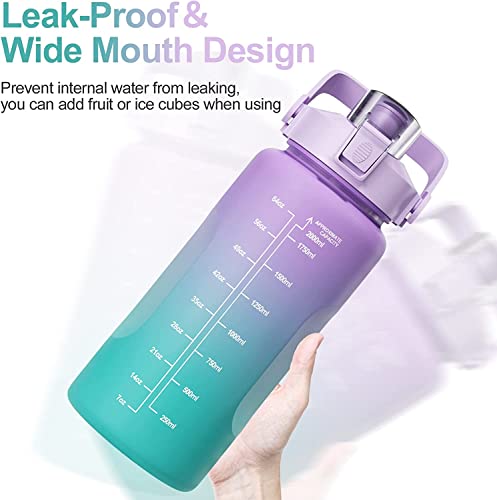 Uootach Botella de Agua Deportiva 2 L, Marcador de tiempo inspirador, botella de agua con pajita, libre de BPA, Adecuado para deportes, pérdida de peso, fitness, al aire libre, senderismo(Violeta)