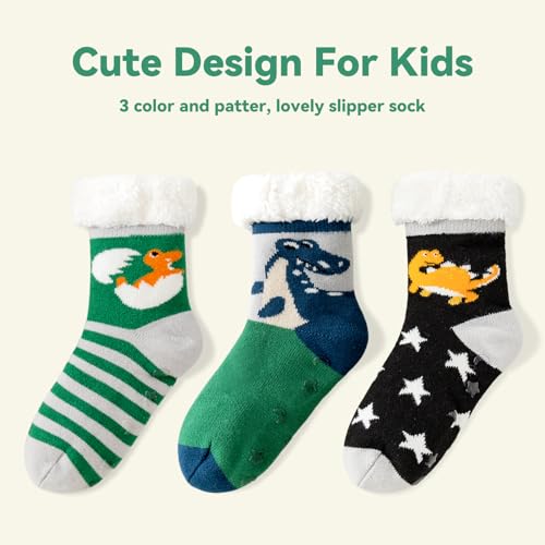 Upenty Calcetines Antideslizante Niño Niña de Invierno Calcetines de Casa Cálidos para Navidad Divertidos con Forro Cálido 3 pares
