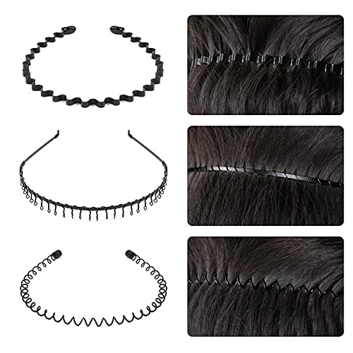 URAQT Diademas de Metal Ondulado, 6 Piezas Ondulada Deportes Cabello Aro, Unisex Negro Primavera Diadema, Aro para el Pelo Antideslizantes para Hombres Mujeres