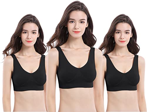 UtopyaUK Paquete de 3 Sujetadores de Comodidad para Mujeres, sin Costuras, Sujetador sin Costuras, Sujetador de Yoga,Sujetador Deportivo sin Cables (L, 3 Negro)