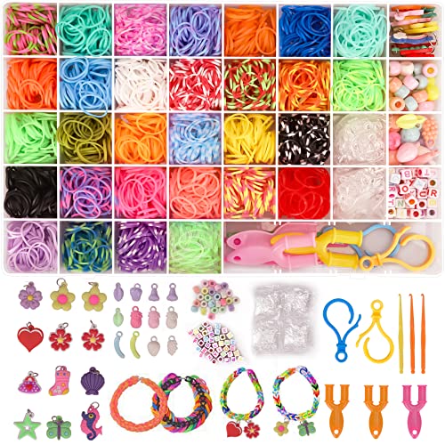 UUEMB Gomas Para Hacer Pulseras, 2500+ 40 Rejilla Gomas Elásticas Plásticas kit 30 Colores, Juguete para Niños de Anillos y Collares de Bricolaje manualidades
