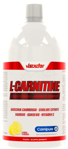 Vaexdar L Carnitina | Carnitina Liquida | L Carnitina Quemagrasas | Garcinia Cambogia + Taurina + Citrato de Colina + Ginseng + Vitamina C | Fatburner | Quemador de Grasa Potente | Sabor Limón | 500ml