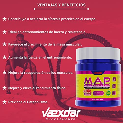 Vaexdar M.A.P. | Matriz de Aminoácidos Esenciales | Amino Vegan | Contiene 9 Aminoácidos Esenciales | Aumenta tu Rendimiento | Formula Instantánea | Rápida Absorción | Sabor Sandía | 350gr