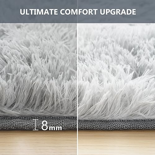 Vamcheer Alfombra de Pelo Largo - alfombras para Salón y Dormitorio,8mm Esponja Gruesa Alfombra área para habitacion,Lavables y Antideslizante, 80X150 Tie-Dye Gris Claro