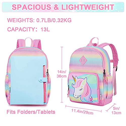 VASCHY Mochila Niña, Mochilas Escolares Mochila Unicornio Niña Mochila Infantil 4-6 Años para Escuela Ajustar Carpeta A4 con Bolsillos Laterales y Correa en Pecho Rosa