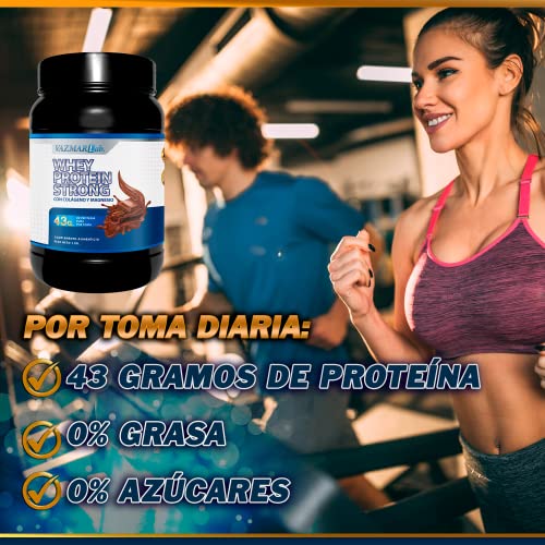 VAZMARLAB PROFESSIONAL | Whey protein strong | 100% Proteina Pura | Tonifica y aumenta la masa muscular | Sin azúcar | Con Colágeno + Magnesio | Sabor chocolate | 1000 gramos (Chocolate)