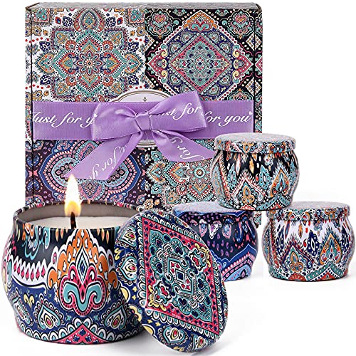 Velas Aromaticas Juego de Regalo con 4 Perfume Alivio Estrés Aromaterapia Soja Cera para Ella, de Yoga para Cumpleaños, Día de la Madre