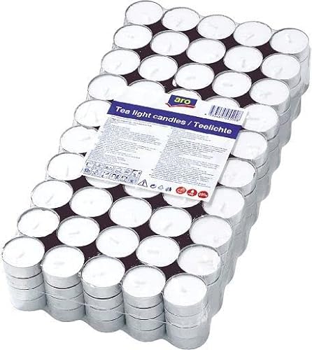 Velas de té sin perfume, blancas, 200 unidades, Tiempo de Combustión 4 Horas, Ø 37.5 mm, cilíndricas, para exterior e interior, fiestas, restaurantes, terraza, decoración hogar