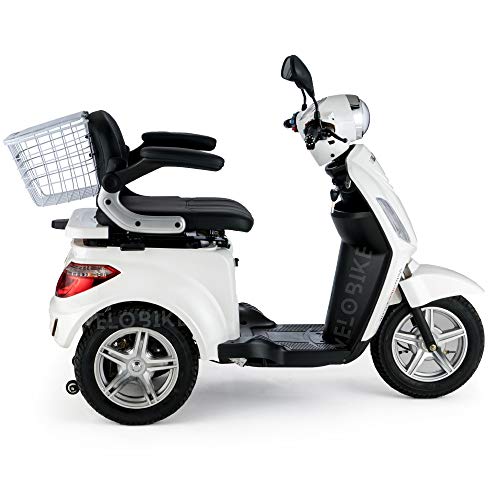 VELECO ZT15 - Scooter de 3 ruedas para inválidos y mayores - Estable, cómodo y seguro - Alarma, bocina - Se entrega completamente montado y listo para usar (BLANCO)