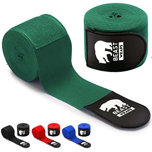 Vendas Boxeo 5 Metros Semi elásticas y con Presilla para el Pulgar. Vendas Boxeo Hombre y Mujer (Kick Boxing, Muay Thai, MMA, Artes Marciales, fitboxing). Cintas Boxeo Transpirables (Verde)