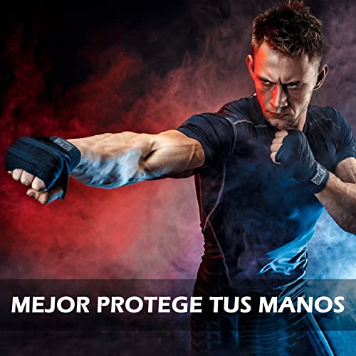 Vendas Boxeo, Vendajes para Las Manos para Boxeo Muay Thai Kickboxing Karate Lucha Artes Marciales Gimnasio Fitness, Unisex (un par de 2) (Negro)