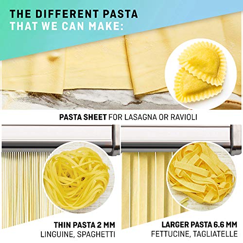 VeoHome Máquina manual de pasta con secador, acero inoxidable, herramienta versátil con grosor ajustable, laminador y manivela - fideos frescos caseros, espagueti, lasaña