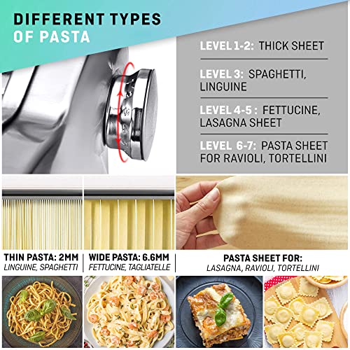 VeoHome Máquina manual de pasta con secador, acero inoxidable, herramienta versátil con grosor ajustable, laminador y manivela - fideos frescos caseros, espagueti, lasaña