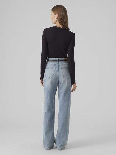 VERO MODA Vmrosa LS Highneck Top Jrs Noos Camiseta de Manga Larga, Negro, M para Mujer
