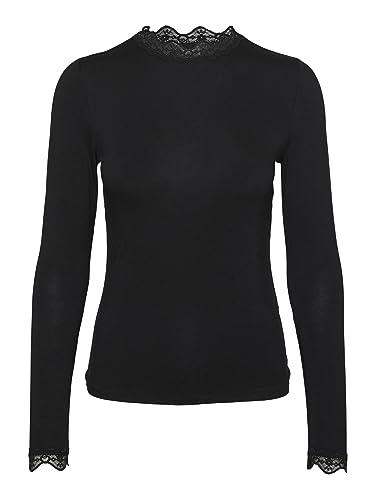 VERO MODA Vmrosa LS Highneck Top Jrs Noos Camiseta de Manga Larga, Negro, M para Mujer