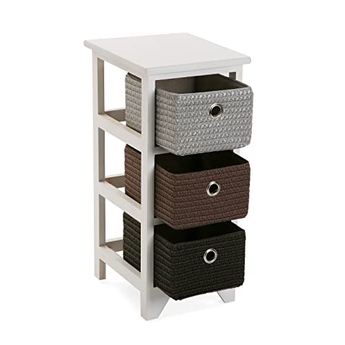 Versa Lingbo Mueble para el Baño Auxiliar, Cajonera con 3 cajones para organizar, Almacenaje Moderno y Divertido, Medidas (Al x L x An) 56 x 30 x 25 cm, Madera y Plástico, Color Blanco
