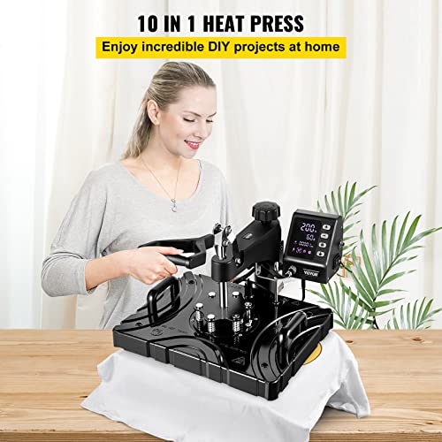 VEVOR 10 en 1 Prensa de Calor Multifuncional, 30 x 38 cm Prensa de Transferencia Giratoria 360° Máquina de Sublimación, Prensa de Calor, Prensa Térmica para Camisetas, Tazas, Negra