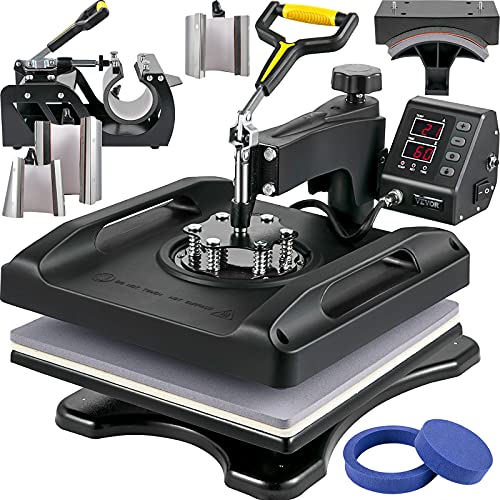 VEVOR Prensa de Calor 8 en 1 Placa 38 x 38 cm Máquina de Prensa de Calor Negra 1000 W Giratoria de 360 Grados Pantalla Digital Prensa de Transferencia para Camiseta Taza Sombrero Tapa