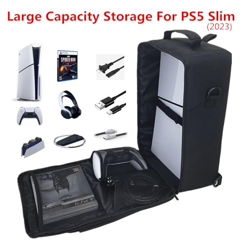 Viaje Bolsa de Transporte Bolsa de Almacenamiento para PS5 Slim Portátil Bolso de Mano Mochila Bolsa de Hombro para Playstation 5 Slim Consola de Juegos Bolsa de Viaje Accesorios (con Logo)