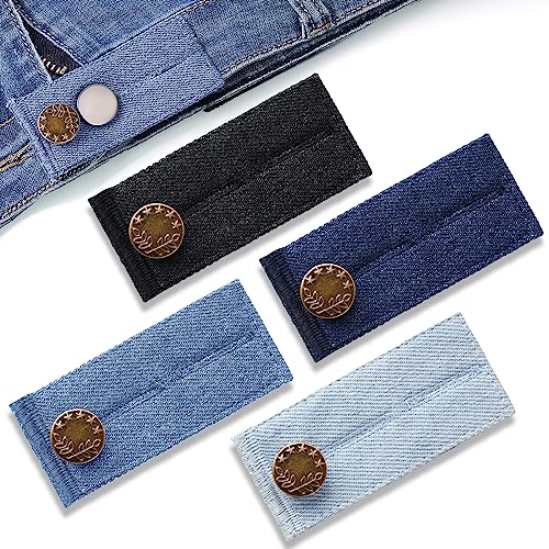 Vicloon Extensor De Cintura,4pcs Extensores De Botones,Boton retractil para vaqueros para mujeres y hombres,Ajustables Botones para Jeans,Extensión De Botón de Metal para Jeans Pantalones