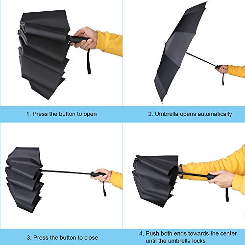 Vicloon Paraguas Plegable Automático con 8 Varillas,Abrir y Cerrar Automático,Secado Rápido 210T Tela y Mango Antideslizante – Resistente al Viento Paraguas para Adultos,Niños