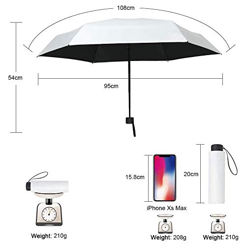 Vicloon Paraguas plegables,Mini Paraguas del Sol,Paraguas de Viaje Portátil con Diseño de Esqueleto Mejorado 210T Negro Tela de Goma, Paraguas Plegables y Compacto Resistencia UV & Impermeable Blanco