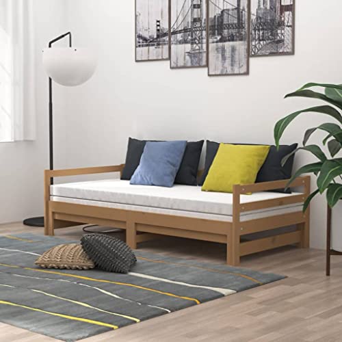 vidaXL Sofá Cama Extraíble Invitado Pijamada Ocasional Auxiliar Salón Sala de Estar Dormitorio Habitación Marrón Miel 2X(90x200) cm Madera de Pino