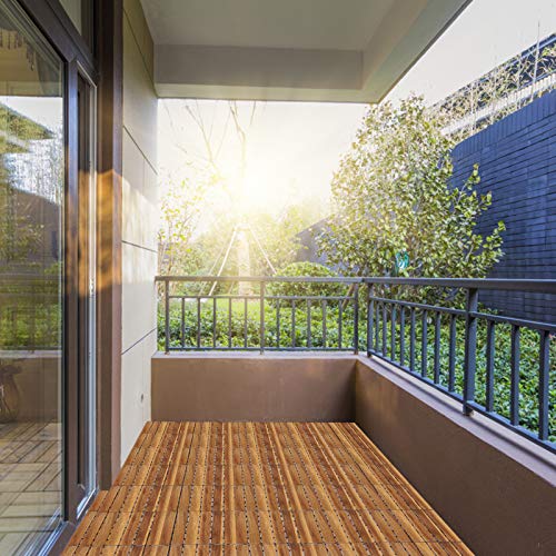 VINGO - Baldosas de madera de acacia, 30 x 30 cm, 6 listones de 1 m², baldosas de suelo adecuadas como baldosas de terraza y balcón (11 unidades)