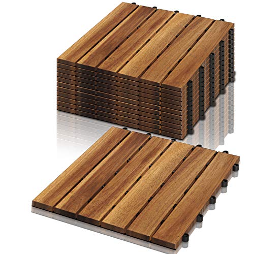 VINGO - Baldosas de madera de acacia, 30 x 30 cm, 6 listones de 1 m², baldosas de suelo adecuadas como baldosas de terraza y balcón (11 unidades)