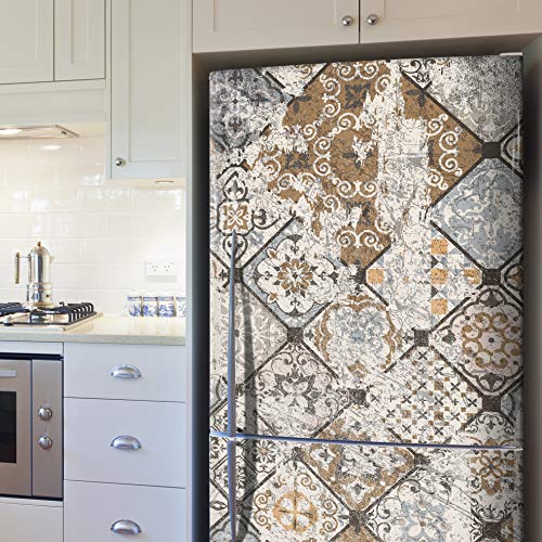 Vinilo Adhesivo Decorativo para Nevera, Especial Libre De Burbujas, Vintage Worn Tiles (70x200cm)