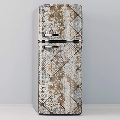 Vinilo Adhesivo Decorativo para Nevera, Especial Libre De Burbujas, Vintage Worn Tiles (70x200cm)