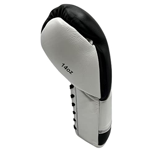 VIP Guantes de Boxeo Athena 2 de Piel con Cordones MMA Martial Arts Fitness Pro Sparring, Blanco/Negro, 16 onzas Reino Unido