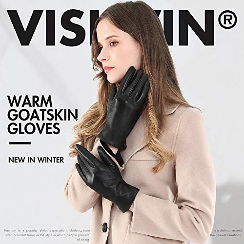vislivin Cuero Guantes para Mujer Pantalla Táctil Guantes Cálidos de Invierno Dedo Completo Mujers Conducir Guantes Regalo Black M