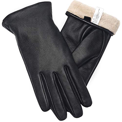 vislivin Cuero Guantes para Mujer Pantalla Táctil Guantes Cálidos de Invierno Dedo Completo Mujers Conducir Guantes Regalo Black M