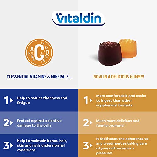 VITALDIN Multivitaminas gummies – Complemento Alimenticio para Mujer y Hombre Adulto con 11 Vitaminas & Minerales - 70 gominolas (suministro para 1 mes), sabor a Frutas – Vitalidad & Inmunidad