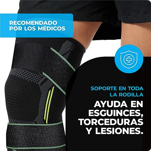 VITTO Rodilleras Menisco y Ligamento - Rodilleras Transpirable y Antideslizante para Hombre y Mujer, Rodillera Deportiva Compresion para Crossfit, Correr, Entrenamiento, Baloncesto (+ Correa, XL)