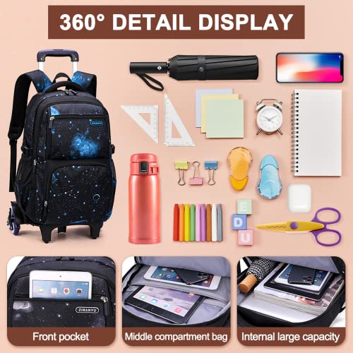 Voici et Voila 4pcs Mochilas Escolares con Ruedas Carro para Mochilas Escolares Niña Niños Grande Bolsas Escolares Trolley Bag Mochila Infantil Cielo Estrellado Galaxy 30x23x46cm